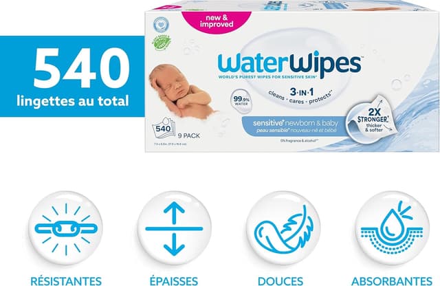 Detalle 2 de WaterWipes Sensitive+ Lingettes Nouveau-né 540 unités