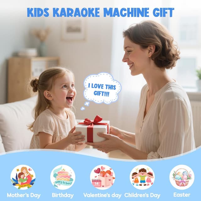Detalle de Karaoke Machine for Kids & Adults (Black) with Portable Bluetooth Speaker and 2 Wireless Microphones