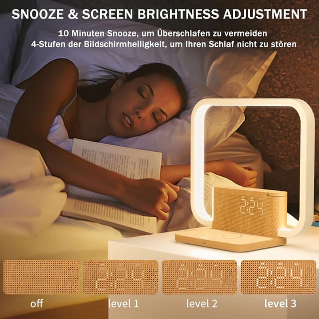 Detalle de blonbar Wake-Up-Licht & Tischlampe mit Touch-Dimmung, Snooze und Qi-Ladefunktion (10-W Wireless Charger)