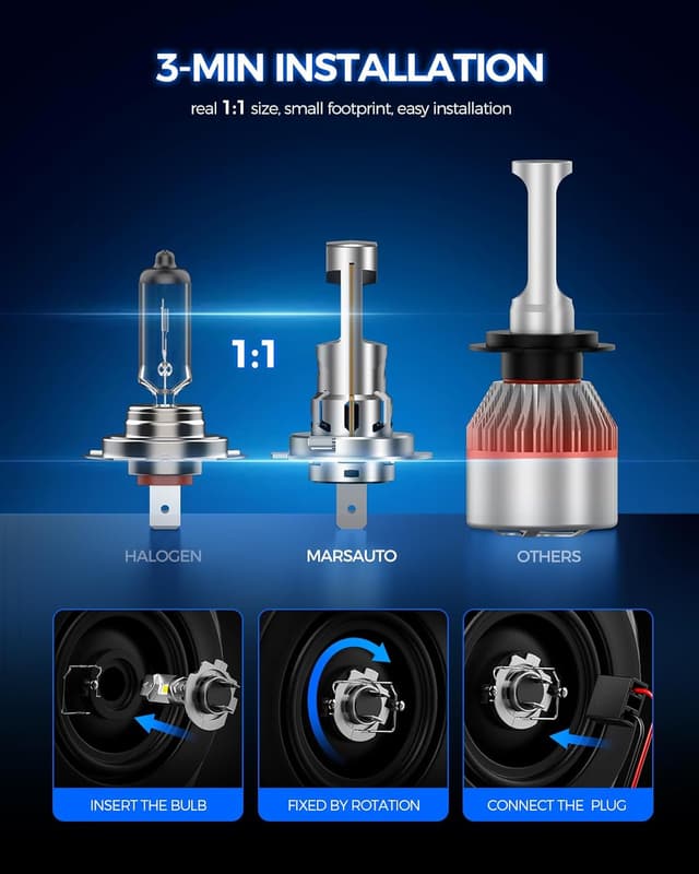 Detalle 2 de Marsauto H7 LED Headlight Bulbs (High/Low Beam & Fog) — High-Performance Replacement Set (Contains 2 Bulbs)