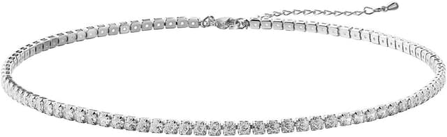 Detalle de MIQIQAO Strass-Choker Halskette in Silber mit CZ-Strass und Tennis-Optik