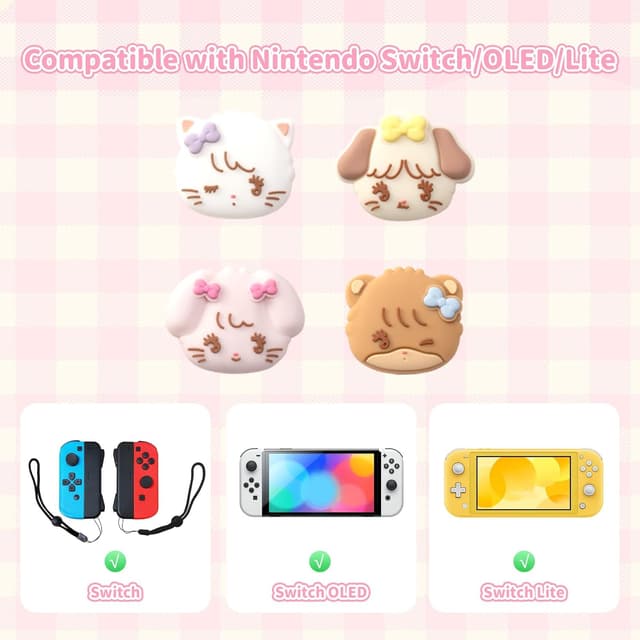 Detalle de GeekShare Silikon-Joystick-Kappen für Switch, Switch OLED & Switch Lite (Mikko) – 4 Stück, rutschfeste Thumbstick-Griffe