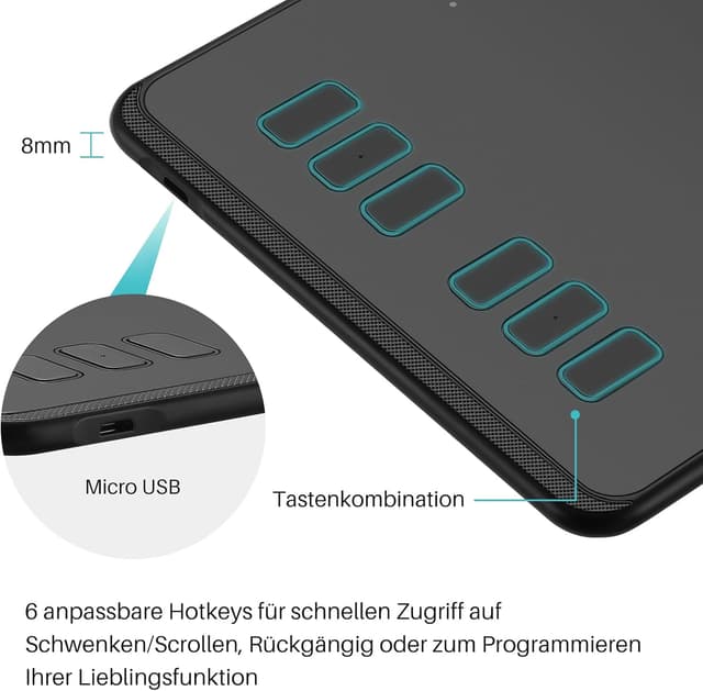 Detalle de HUION Inspiroy H640P Grafiktablett mit batterielosem PW100-Stift – für Mac, Windows und Android