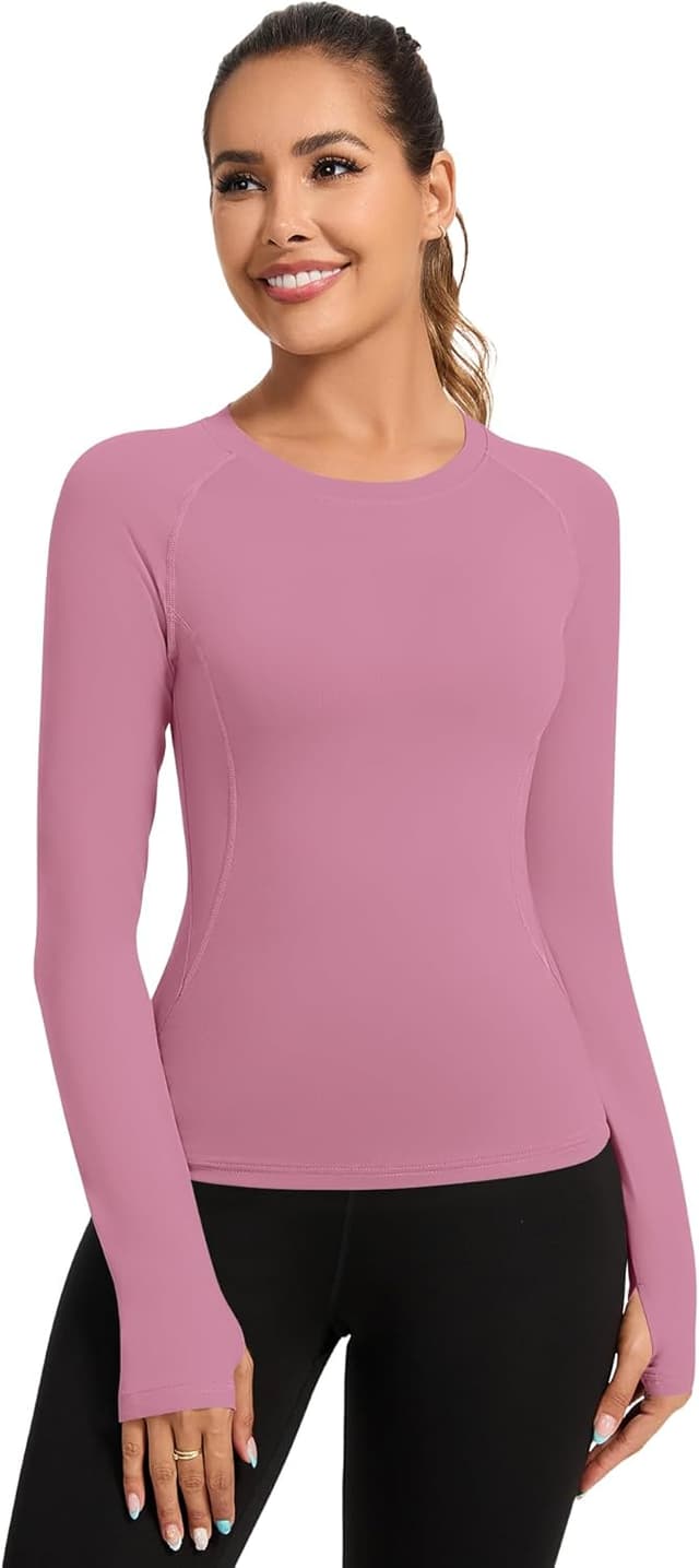 Detalle 2 de Rapbin Damen Sportshirt Langarm – Rundhals Funktions-Top für Gym, Yoga & Running