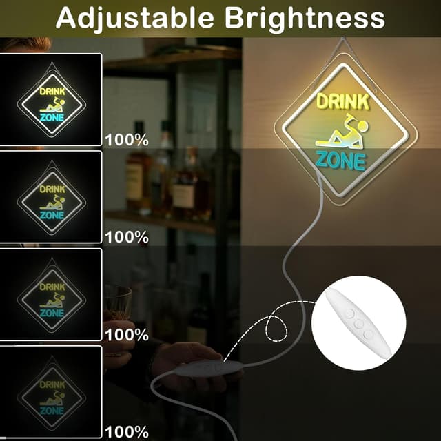 Detalle 1 de SIGNSHIP Drink Zone Neon, 32 x 32 cm