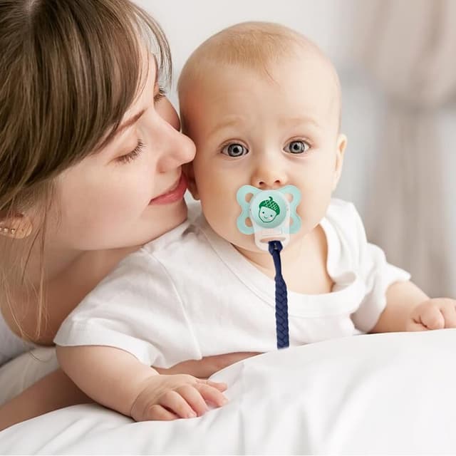 Thumbnail 6 de Aolso Schnullerketten aus Baumwolle (4er Set) mit Clips & Silikonadaptern – Königsblau/Grün/Braun/Grau