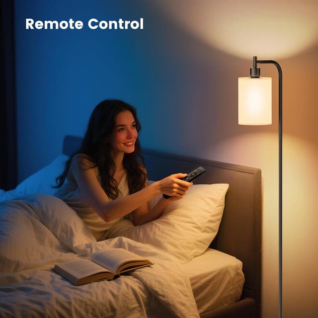 Detalle 1 de SIBRILLE Dimmable Floor Lamp with Linen Shade, Remote Control & 3 Colour Temperatures (9W LED included)