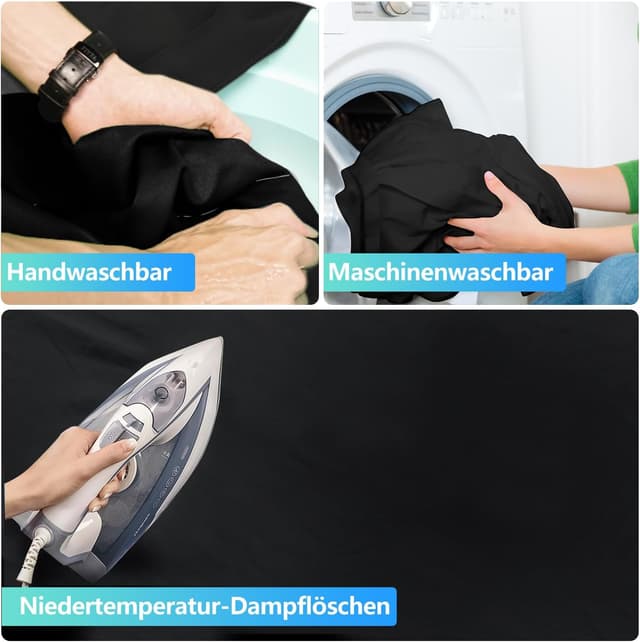 Detalle de JEBUTU Fotohintergrund Schwarz 1,8x2,8 m (6x9ft) – waschbarer Polyester-Backdrop für Foto, Video & Zoom