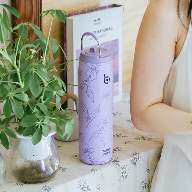 Thumbnail 6 de Bottle Bottle Insulated Water Bottle 950ml (32oz) with Straw Lid and Handle – Purple Bloom
