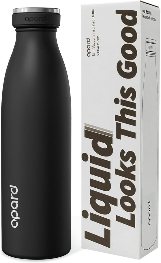 Detalle de Opard insulated stainless steel water bottle (Midnight Black) – 500ml with leakproof screw lid