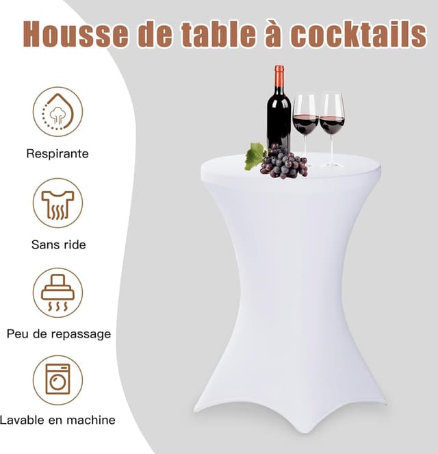 Detalle de SUKAIKEQA dehnbare elastische Tischdecke für runde Tische (70 × 75 cm, weiß)