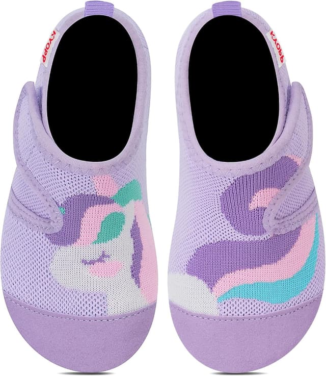 Detalle de Kyopp Kinder-Hausschuhe mit Klettverschluss – rutschfeste Barfuß-/Lauflernschuhe für Kindergarten