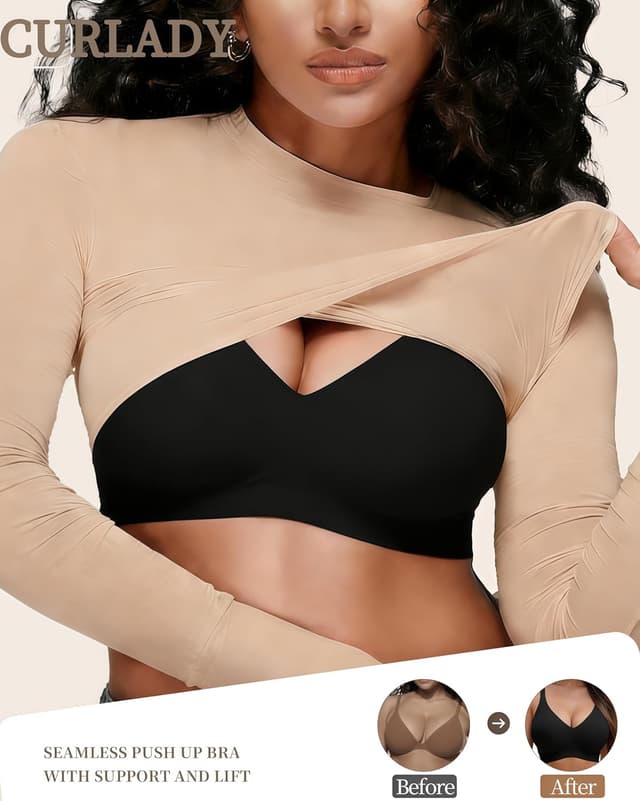 Detalle 2 de Curlady Women’s Wireless Jelly Bra – seamless non-wired V-neck bralette with soft support