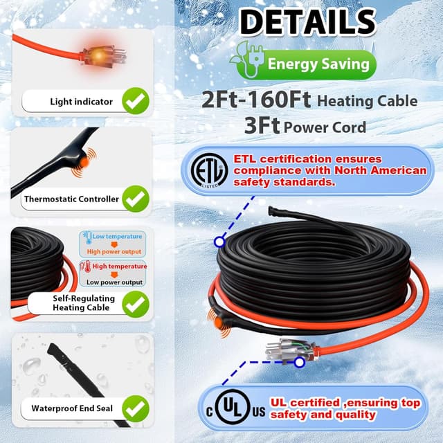 Thumbnail 6 de HEATIT JHSF Self-Regulating Pipe Heating Cable 140 ft 🛠