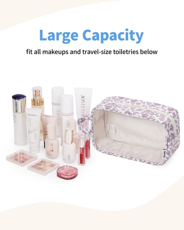 Detalle de Narwey Clear Travel Toiletries Bag (Dusty Pink Flower) – Large capacity clear wash bag for women & men