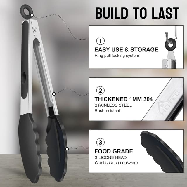 Thumbnail 4 de Hotec Premium Kitchen Tongs 2-Pack 🍴