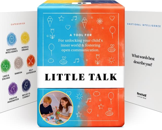 Detalle de BestSelf Co. Little Talk Conversation Cards for Kids (170 Prompts) for Social Skills, Family Games, Travel & Therapy