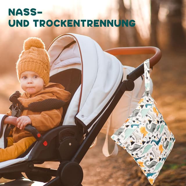 Detalle 2 de Loscarol Wetbag Kindergarten (2er Set), große & kleine Nasstasche für Windeln – Dino