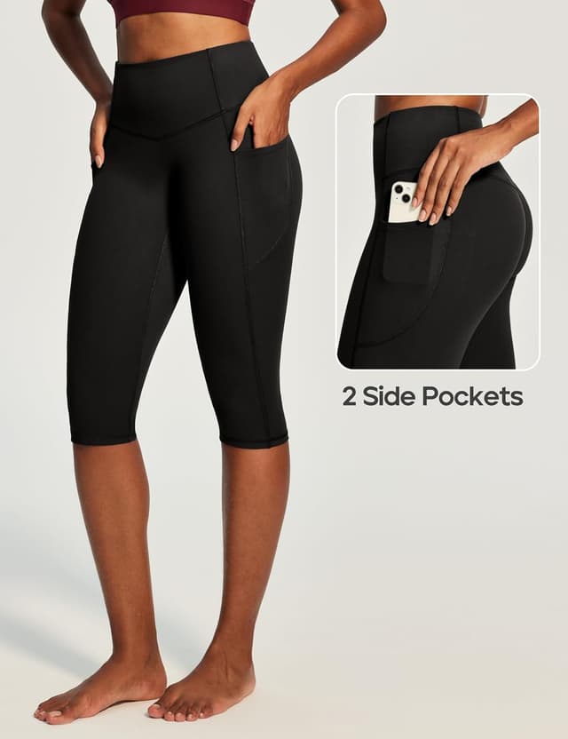 Detalle de Heathyoga Capri Leggings with Pockets for Women (Tummy Control, Knee-Length)