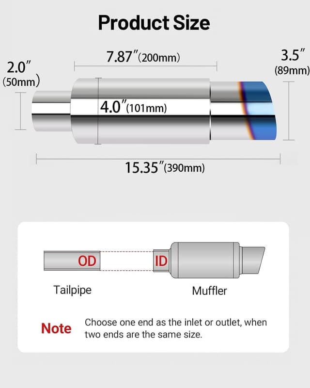 Detalle de Bielpord Universal Stainless Steel Exhaust Muffler Tip (15" length, 2'' inlet / 3'' outlet)