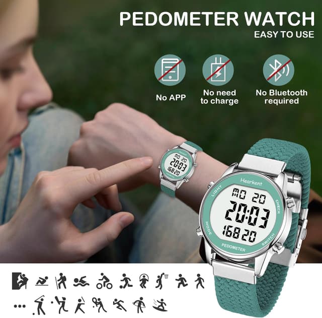 Detalle de Hearkent Women Pedometer Watch with Step Counter, 30M Waterproof EL Backlight & No-App Tracking
