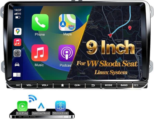 Detalle de URVOLAX DAB+ Autoradio 9 Zoll Double DIN mit Wireless Apple CarPlay & Android Auto für VW/Skoda/Seat