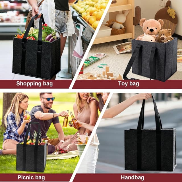 Detalle 2 de Flaschentasche für 6 Flaschen (2 Stück) aus Filz mit Griff – faltbar und mit wechselbarer Trennwand