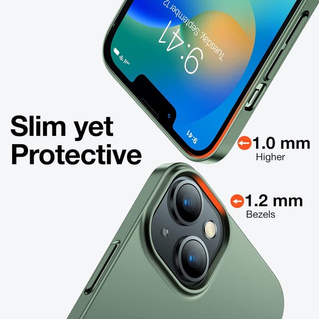 Detalle de TORRAS Slim Fit Compatible for iPhone 13 mini Case (5.4-inch) — Alpine Green, paper-thin anti-scratch cover