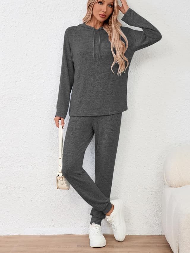 Detalle de Famulily Long Sleeve Women’s Tracksuit Set with Drawstring Hoodie & Elastic Jogger Pants (S–XXL)