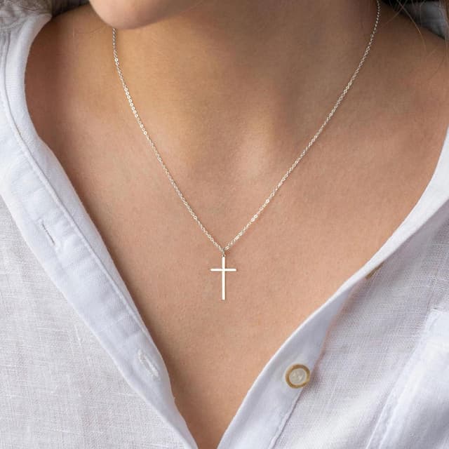 Detalle 2 de TINGN collana a croce da donna in oro 14 carati placcato (con catena regolabile)