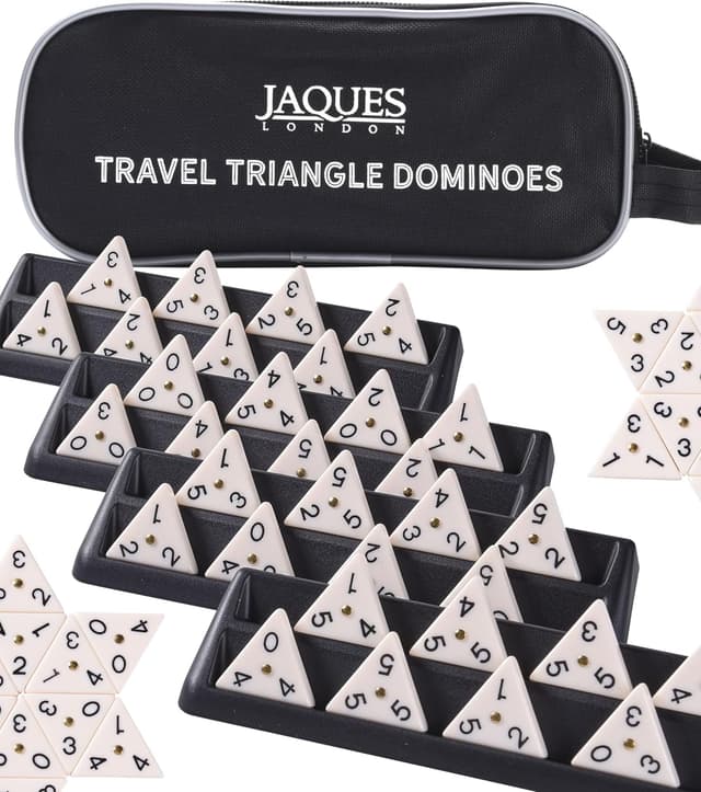 Detalle de Jaques of London Triangle Dominoes Game with brass spinner tiles and travel zip case