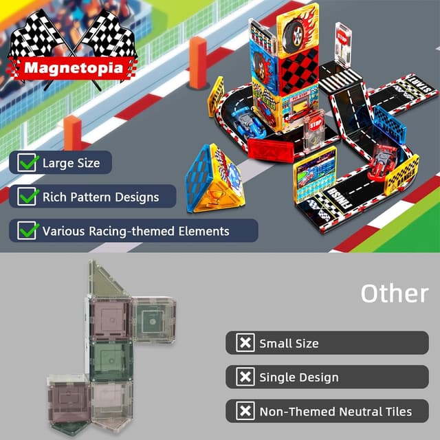Detalle de Magnetic Tiles Road Set (34-Piece) Magnetic Car Race Track for Kids Ages 4–8