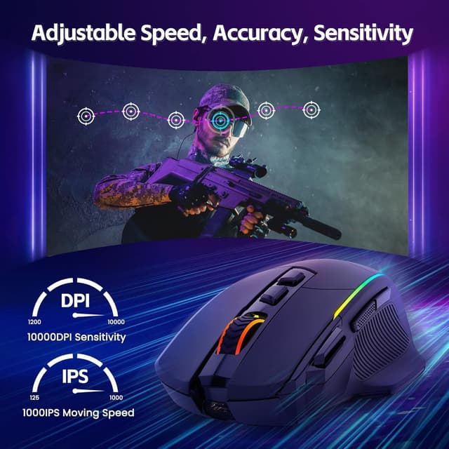 Thumbnail 4 de Wireless Gaming Mouse 10,000 DPI ergonomic RGB gaming mouse