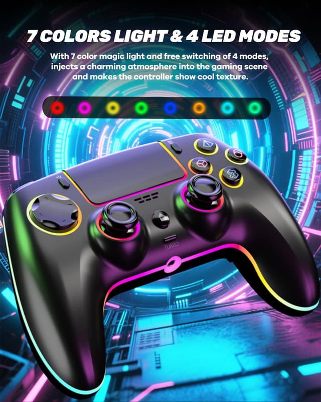 Detalle 2 de MYSTILUCK Controller Wireless per PS5/PC/Mac/iOS/Android/Steam Deck con Hall Effect, 7 colori RGB e doppia vibrazione