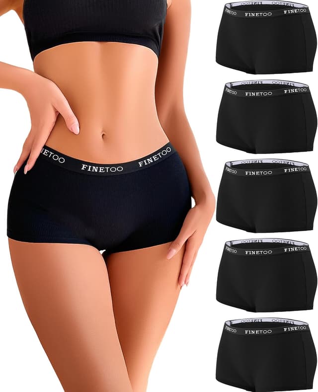 Detalle de FINETOO 5er Pack Boxershorts für Damen aus Baumwolle – atmungsaktive Hipster-Slips im Mehrpack