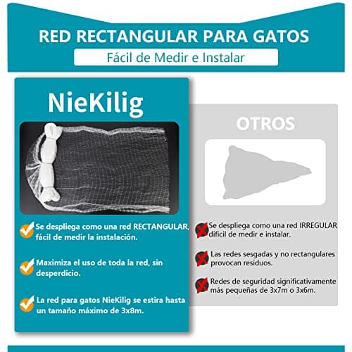 Detalle 2 de NieKilig red para gatos transparente 8x3 m (sin taladro) para terraza, balcones y ventanas