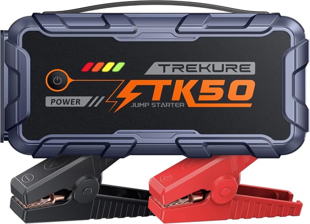 Detalle de TREKURE TK50 Booster Batterie Voiture 8000A 26800 mAh (12V) — Démarreur portable avec LED 800 lumens et charge USB 18W