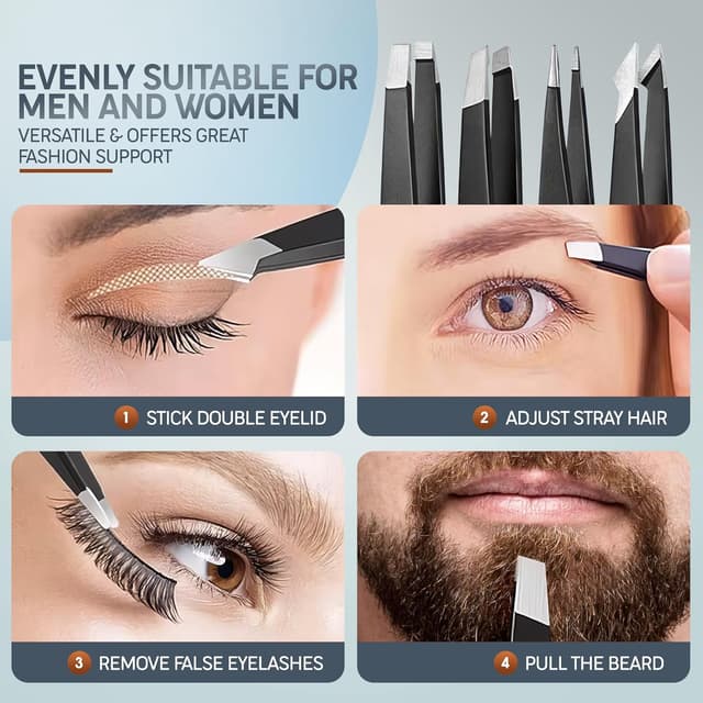 Thumbnail 6 de PORTENTUM Professionelle Pinzetten Augenbrauen-Zupfen – 4er Set aus Edelstahl (Präzision & Anti-Rutsch)