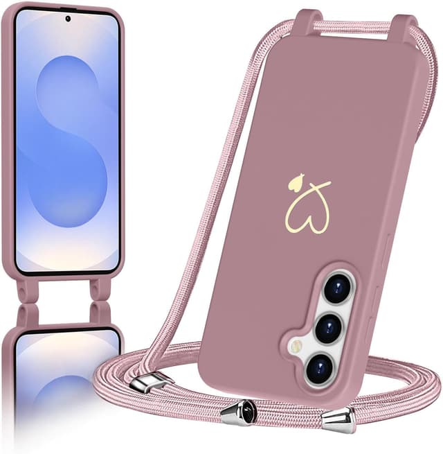 Detalle de AoozeFon Handyhülle für Samsung Galaxy S25/S24 mit Band, Kordel und Schutz aus weichem TPU – Rosa