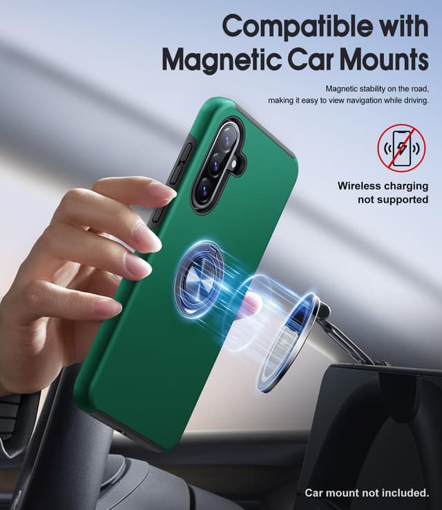 Detalle de AOUIA for Samsung Galaxy A56 5G Case (Green) with 2x Screen Protector and 360° Ring Kickstand