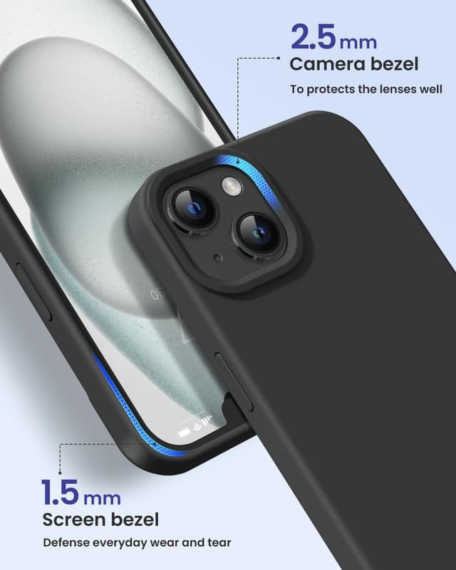 Detalle de BUYDOT Liquid Silicone iPhone 15 Case (6.1-inch) — Slim Shockproof Protective Cover, Black