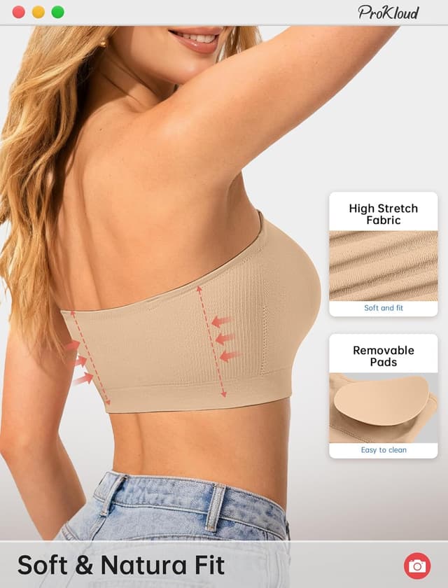 Detalle de ProKloud Strapless Push Up Convertible Bra (Wireless, Silicone Non-Slip Bandeau)