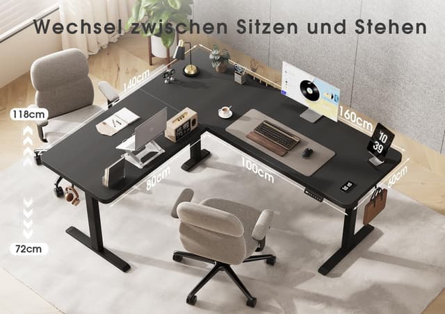 Detalle de Devoko elektrisch höhenverstellbarer L-Schreibtisch (L-Form) für Eckarbeitsplätze