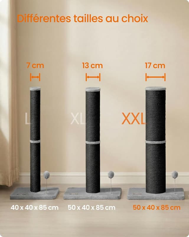 Detalle de Feandrea Arbre à Chat XXL 85 cm en sisal avec poteau à griffer et clochette (PCA042B101)