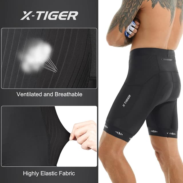Detalle 2 de X-TIGER Radlerhose Herren mit 5D Sitzpolster und 3 Taschen – atmungsaktiv, schnelltrocknend