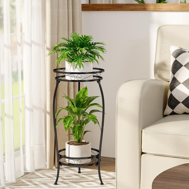 Detalle de Bamworld Metall-Blumenständer mit 3-Bein-Sockel, schwarz – 30 x 30 x 70 cm