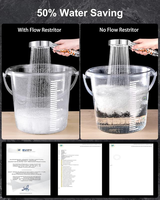 Detalle 2 de Magichome Duschkopf mit Filter (schwarz) mit 5 Strahlarten und 3-Lagen-Filtration