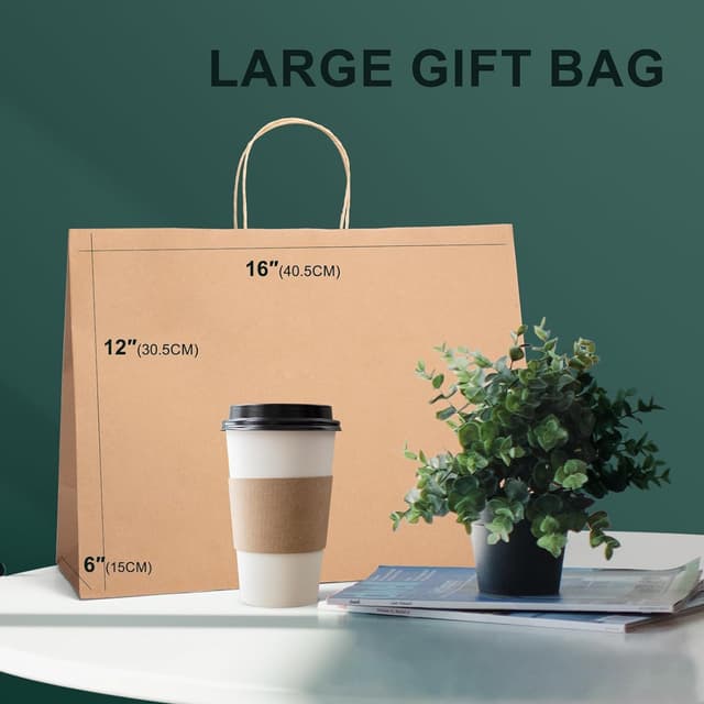 Detalle 2 de Switory 50er Pack braune Papiertüten mit Henkel aus Kraftpapier (41 x 15 x 30 cm)