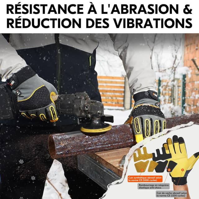 Detalle de Gants de travail d’hiver Vgo… pour mécanicien (jusqu’à -20 °C), imperméables et tactiles – Gris, XL