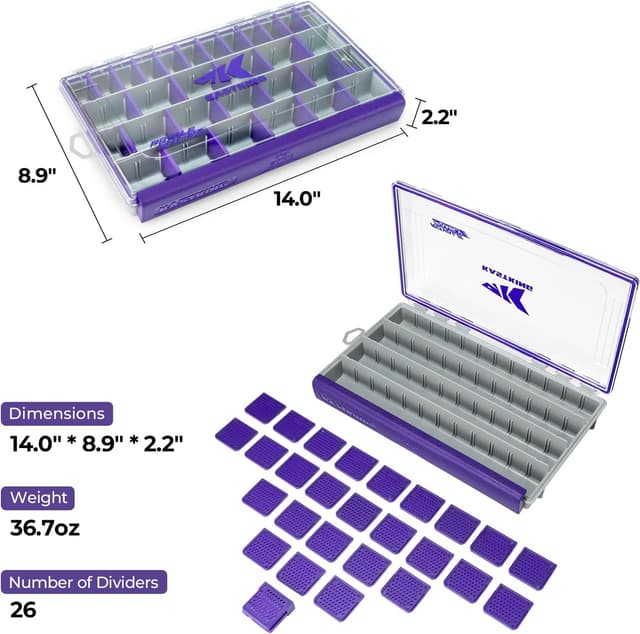 Detalle de KastKing HyperSeal Waterproof Tackle Box (3600/3700), Purple with Removable Dividers